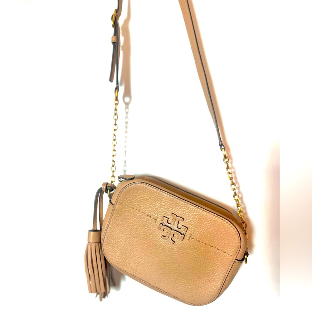 TORY BURCH Leather THEA Camera Bag Crossbody Shoulder Bag Tassels LIGHT PINK